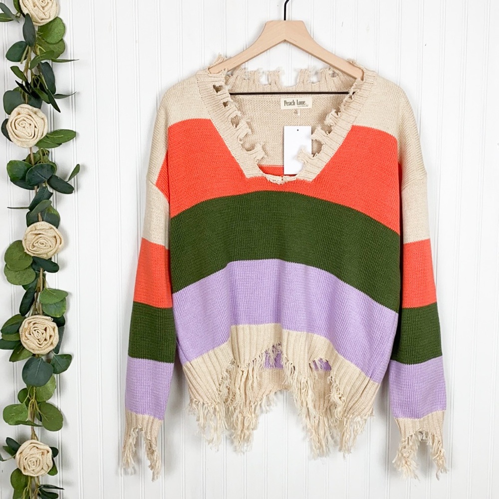 PEACH LOVE CALIFORNIA Frayed Sweater